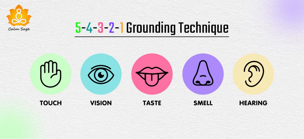 The 5-4-3-2-1 Grounding Technique

The five steps of this grounding technique are:

Touch
Vision
Taste
Smell
Hearing